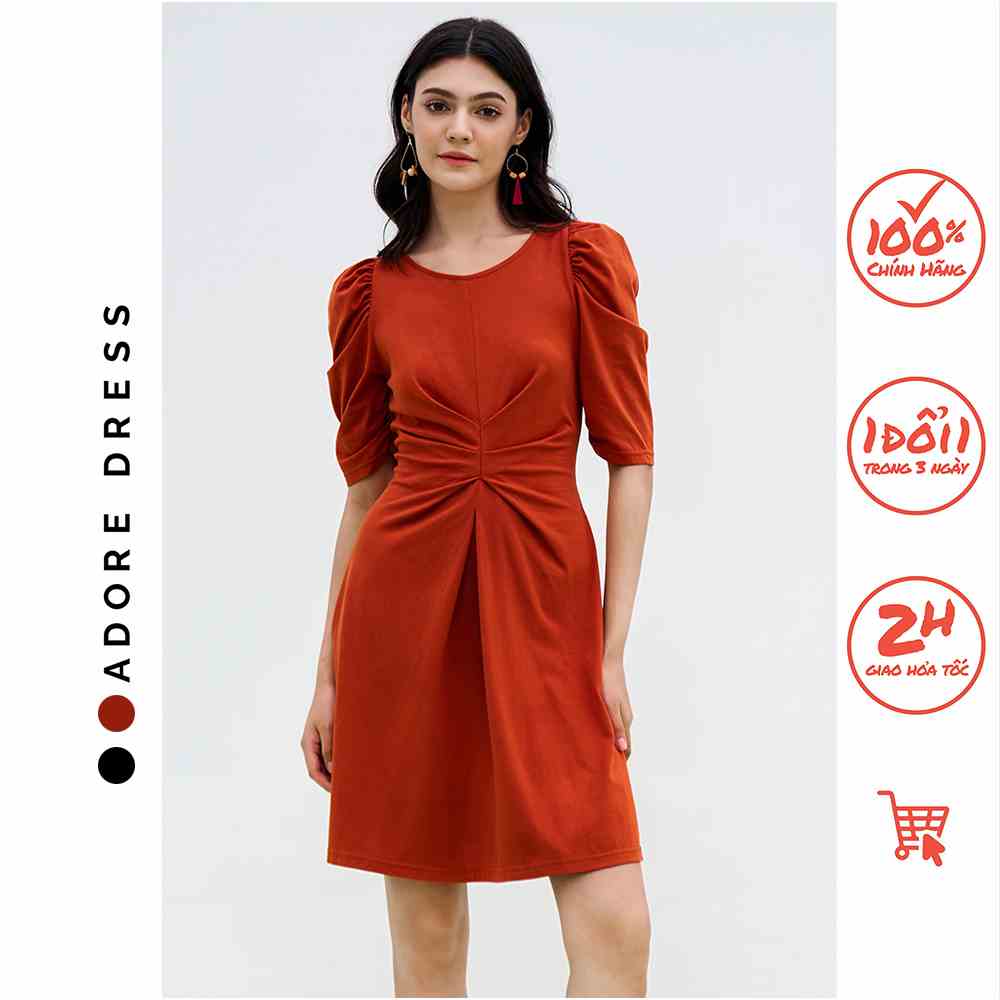 Đầm Cotton/polo dresses cotton đen và cam xếp ly eo 311DR5003 ADORE DRESS