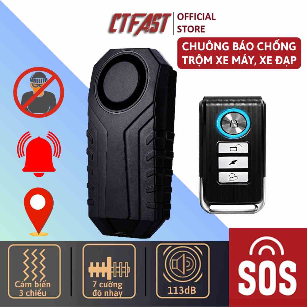 Chuông báo động chống trộm xe máy thông minh CTFAST-SP22R,cảm biến tích hợp điều khiển từ xa hỗ trợ tìm xe - Hàng loại 1