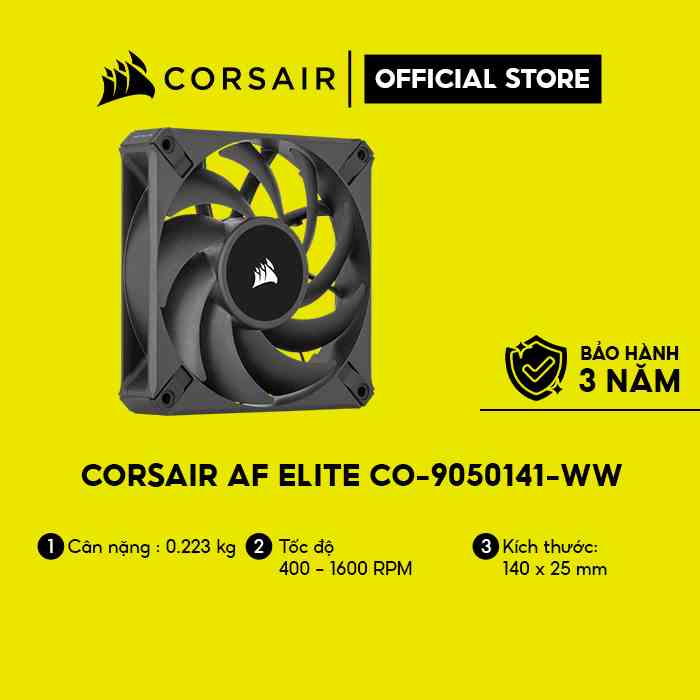 [Mã ELCL7 giảm 7% đơn 300K] Quạt máy tính 140mm Corsair AF ELITE mầu đen, công nghệ Fluid Dynamic/CO-9050141-WW