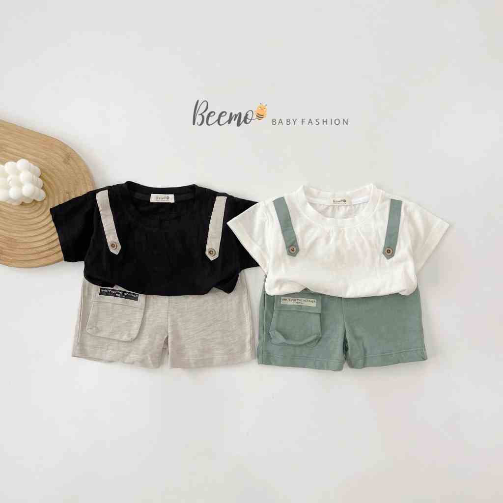 Set bộ quần áo bé trai Beemo phối đai, túi may liền độc đáo mặc hè vải cotton xược thấm hút mồ hôi từ 1 - 7 tuổi 22357B