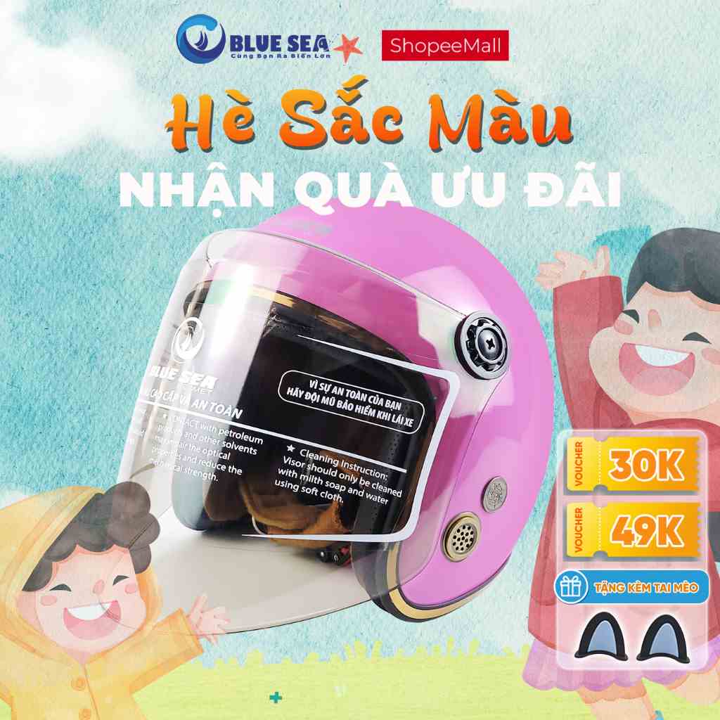 [Mã BMLTB200 giảm đến 100K đơn 499K] Mũ Bảo Hiểm 3/4 - Blue Sea A100K - Có Kính Chắn Gió Cao Cấp - Chính hãng