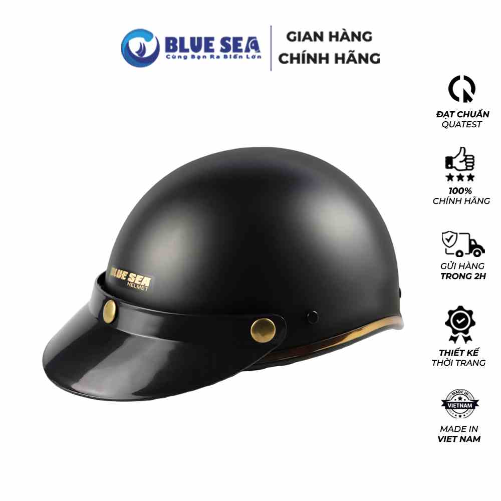 Mũ bảo hiểm 1/2 đầu, nửa đầu BLUESEA A366 - Màu Đen - Thời trang - Chính hãng