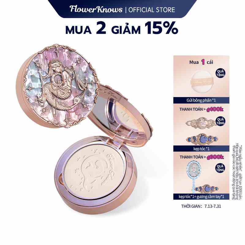 Phấn phủ FLOWER KNOWS kiểm soát dầu - Moonlight Mermaid Series 9.5g