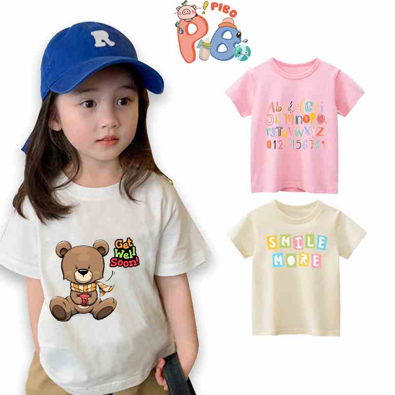 Áo Phông Bé Gái Cộc Tay Chất Cotton Đẹp Họa Tiết Dễ Thương BabyBoo - PiBo