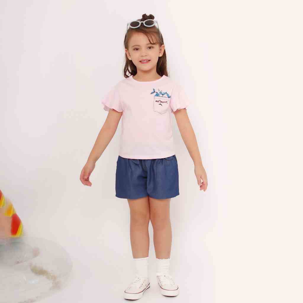 Áo thun cộc tay bé gái DEROSA KIDS từ 2 đến 6 tuổi ASKD044A (ÁO FROM NHỎ TĂNG SIZE)