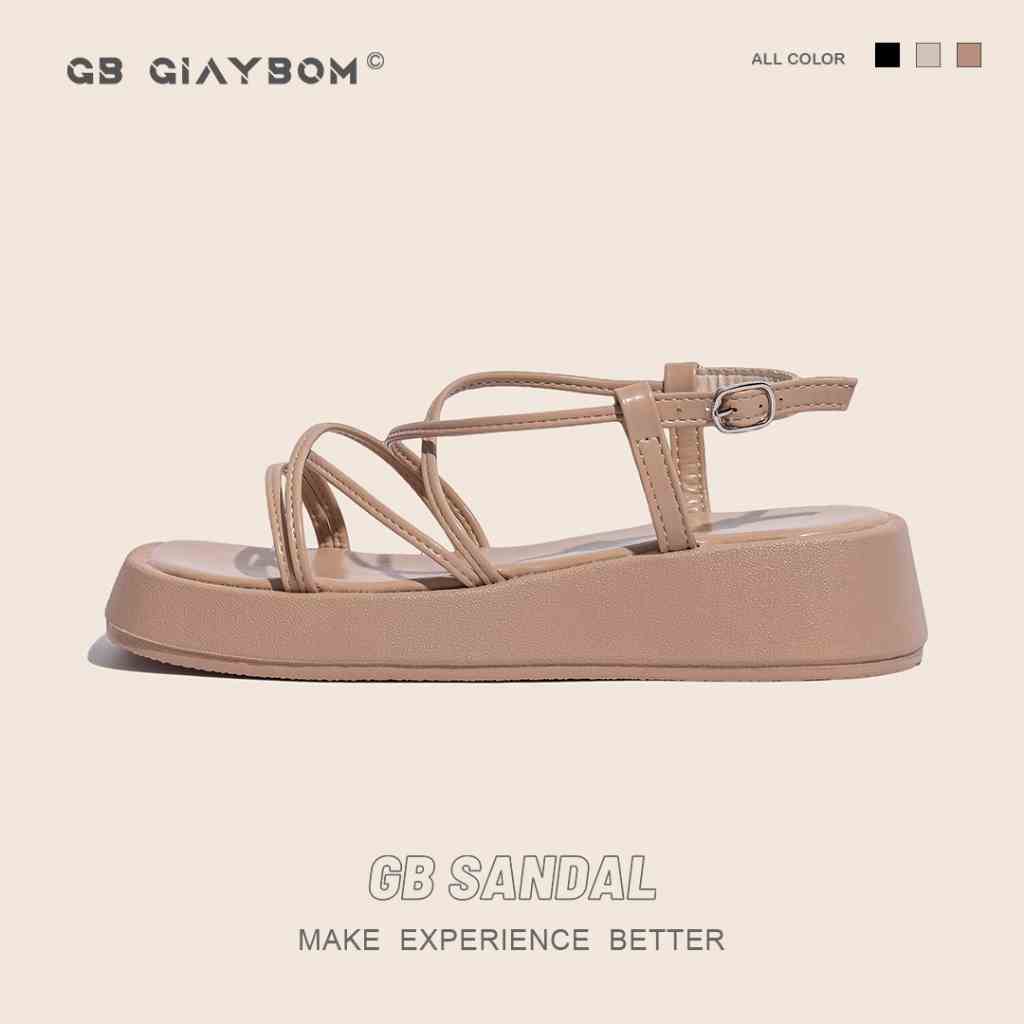 Giày Sandal Nữ Đế Cao Quai Dây Màu Đen Kem Nâu Nhẹ Êm Thời Trang giayBOM GB B2764