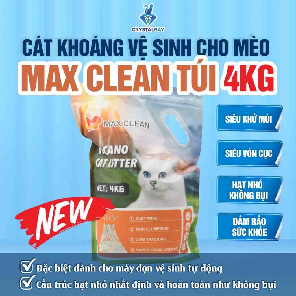 [Mã BMLTA35 giảm đến 35K đơn 99K] Cát Khoáng Max Clean, Cát Vệ Sinh Cho Mèo Cao Cấp túi 4kg - Crystal Bay