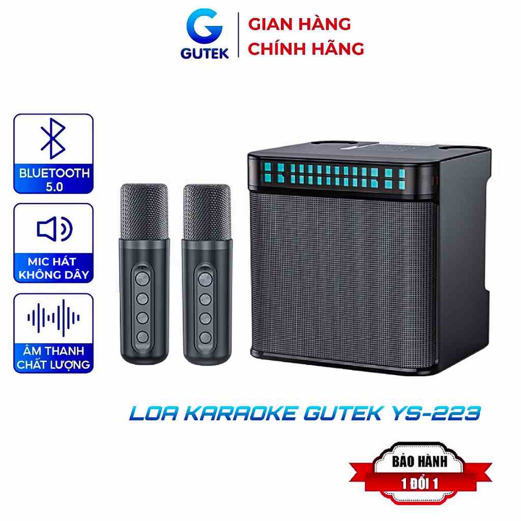 Loa Bluetooth Karaoke Kèm 2 Micro Không Dây Gutek Ys-223 Âm Thanh Hay Siêu Trầm Công Suất Lớn Nhỏ Gọn Tiện Lợi