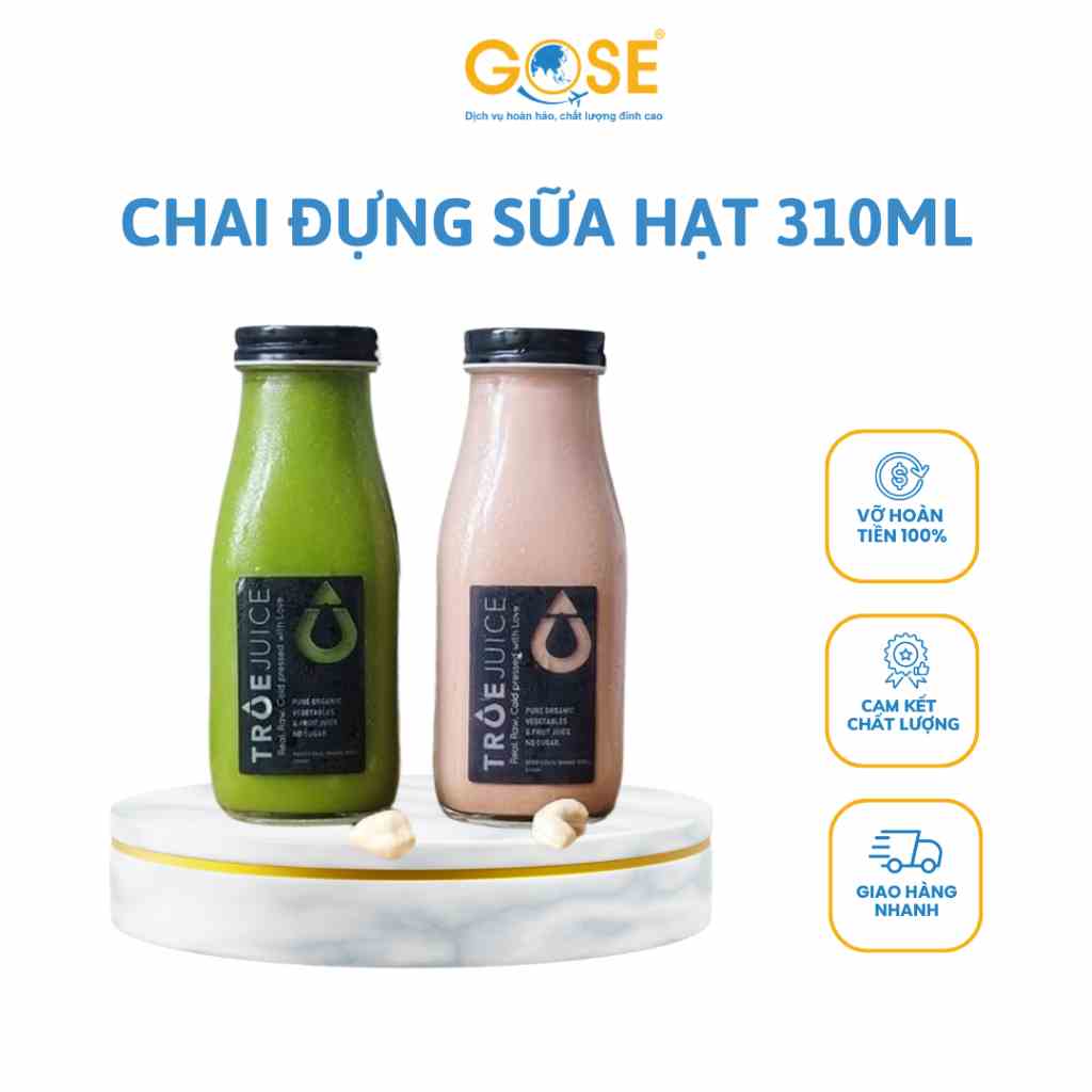 [Mã BMLTB35 giảm đến 35K đơn 99K] Chai lọ thủy tinh đựng sữa hạt 310ml GOSE nắp nhôm đựng trà sinh tố nước ép