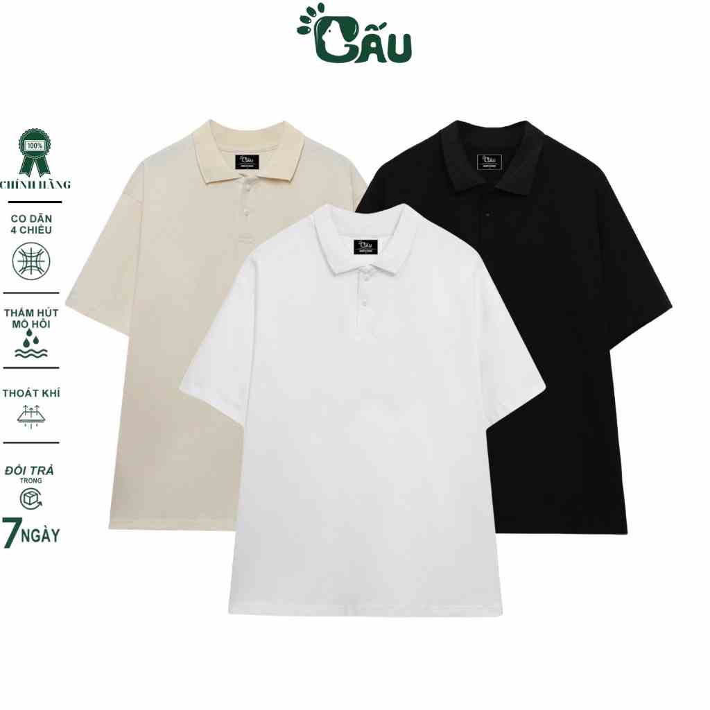 Áo thun polo tay lỡ Gấu 194 phông unisex nam nữ vải coton co dãn 2 chiều mềm mịn, Oversize form rộng - PL 2C