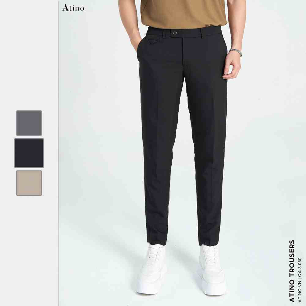 Quần Âu Nam Trơn ATINO Vải Polyester Co Giãn Pha Rayon Thông Thoáng Form Regular QA3.050