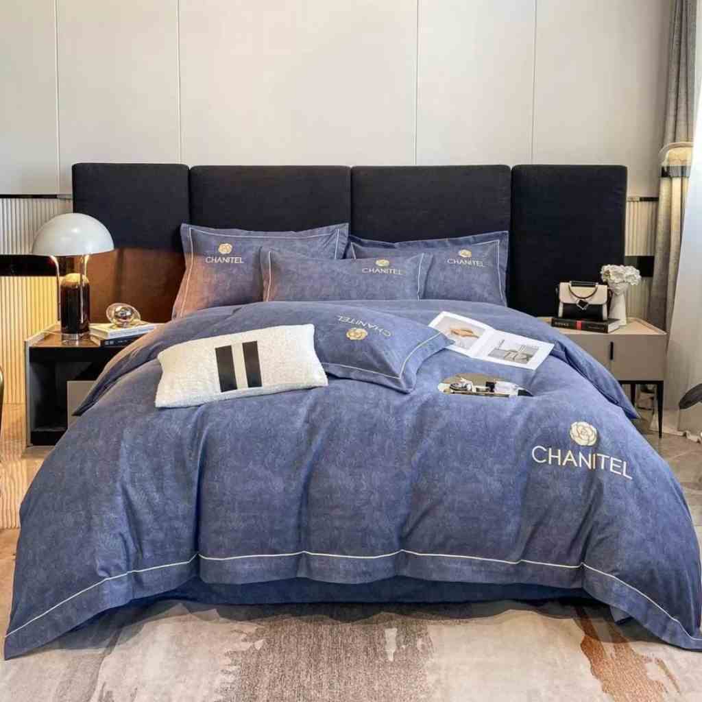 Bộ Chăn Ga Gối HIN BEDDING Chất Liệu Cotton Chanitel Thêu Họa Tiết Cao Cấp, Vải Cotton Mềm Mịn Đủ Kích Thước