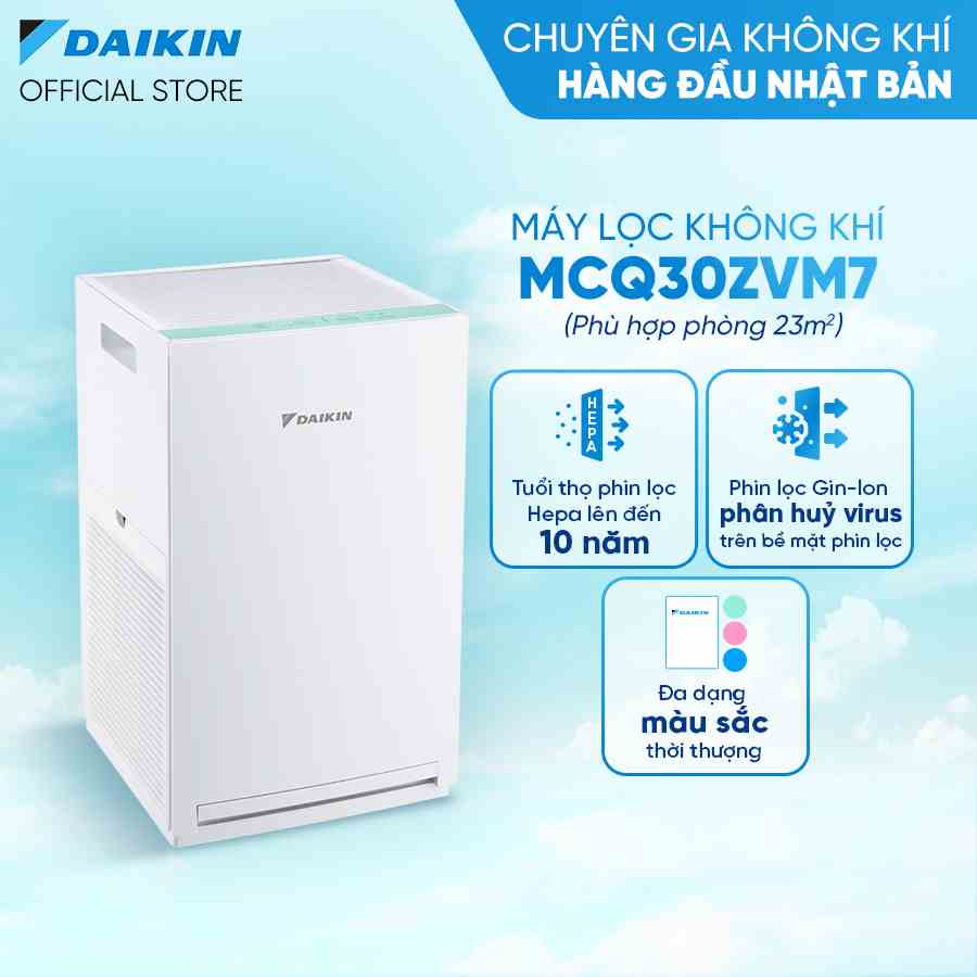 [Model mới 2023]-Máy lọc không khí Daikin MCQ30ZVM7 - Diện tích sử dụng 23m2-Phin lọc 10 năm-Hàng chính hãng