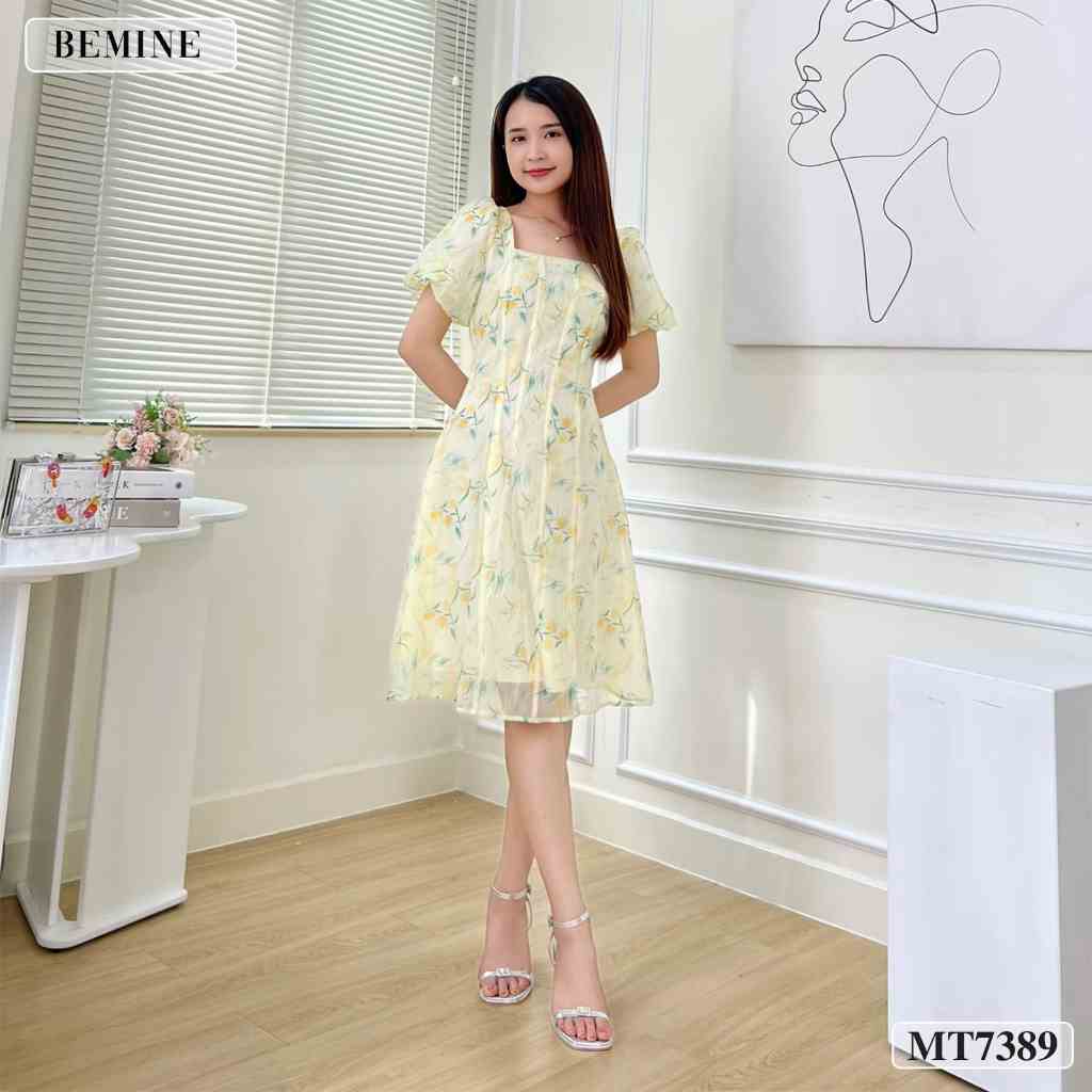 Đầm hoa nhí cổ vuông tay phồng BEMINE MT7389