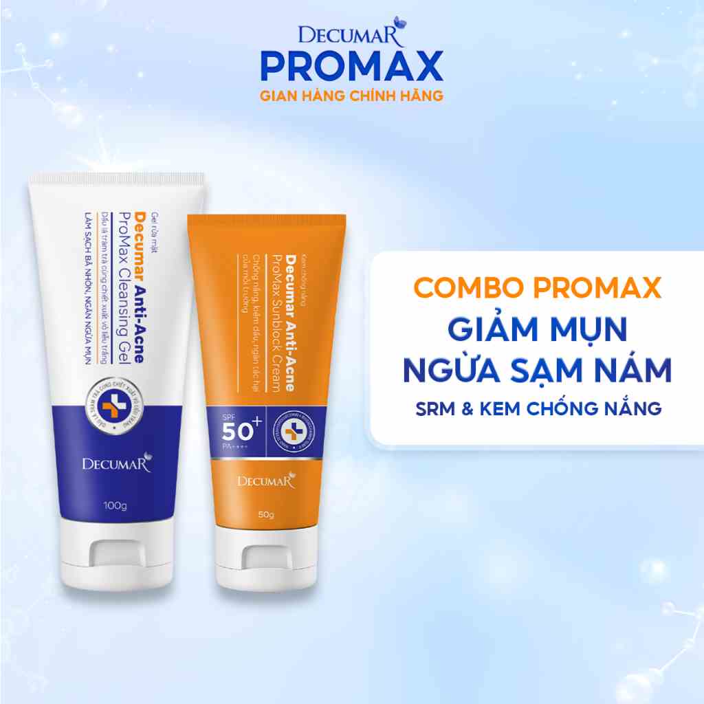 Combo Decumar ProMax Anti-Ance sữa rửa mặt và kem chống nắng làm sạch, ngừa mụn - DH Beauty