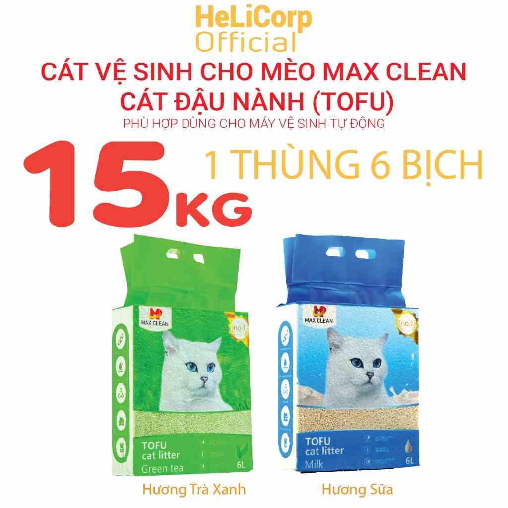 [1 THÙNG = 15KG] Cát Mèo Tofu Đậu Nành Max Clean, Cát Vệ Sinh Cho Mèo Tan Trong Nước