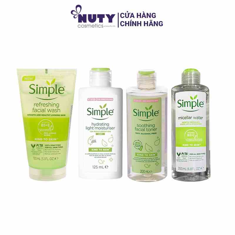 Combo 4 Món Simple (Sữa Rửa Mặt + Nước Tẩy Trang + Nước Hoa Hồng + Kem Dưỡng Ẩm Da)