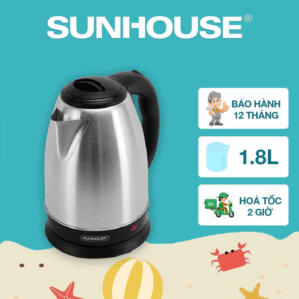 Ấm siêu tốc Inox 1.8L SUNHOUSE SHD1182 - Bảo hành chính hãng 12 tháng