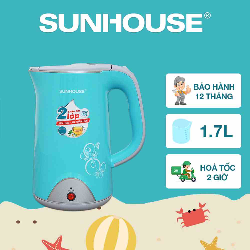 Ấm siêu tốc Inox 2 lớp 1.7L SUNHOUSE SHD1388G