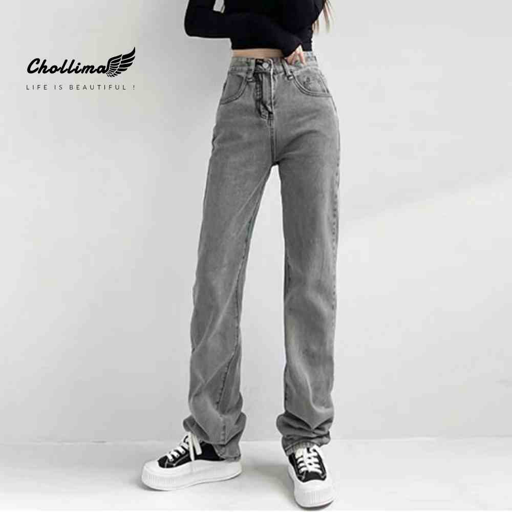 Quần jeans nữ Chollima ống rộng SIMPLE JEAN Unisex vải jean cao cấp chất đẹp QD256 thêu chữ CHOLLIMA