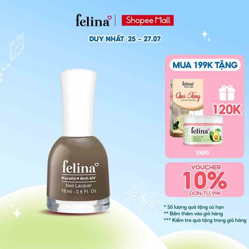 Sơn Móng Tay Felina Nail 18ml, Màu Nâu Ca Cao CS882, Lên Màu Đẹp, Thời Trang