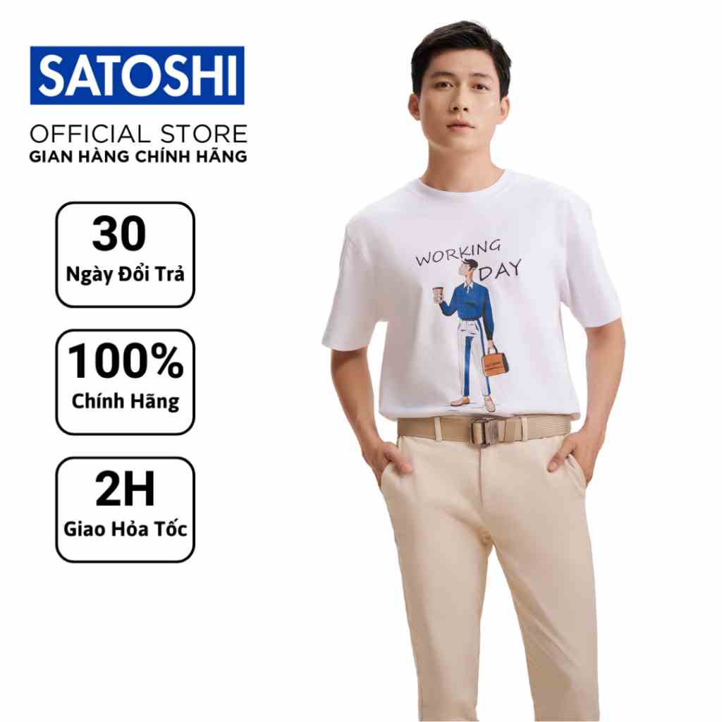 Áo thun nam Satoshi SATS107 tay ngắn cổ tròn hoạ tiết in đơn giản chất vải cotton thoáng mát