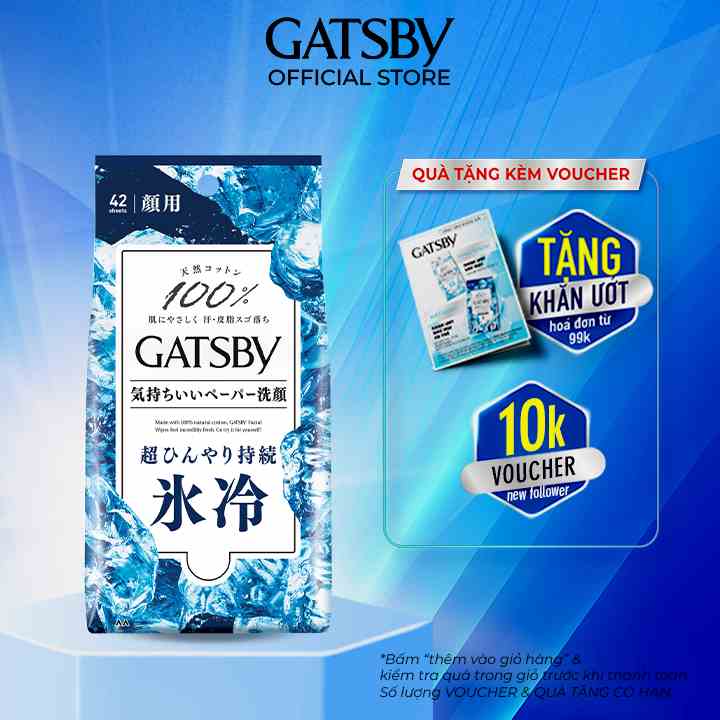 Khăn Ướt Lau Mặt GATSBY FACIAL WIPES ICE TYPE S 100% Cotton Sạch Da Siêu Mát Lạnh 42 tờ