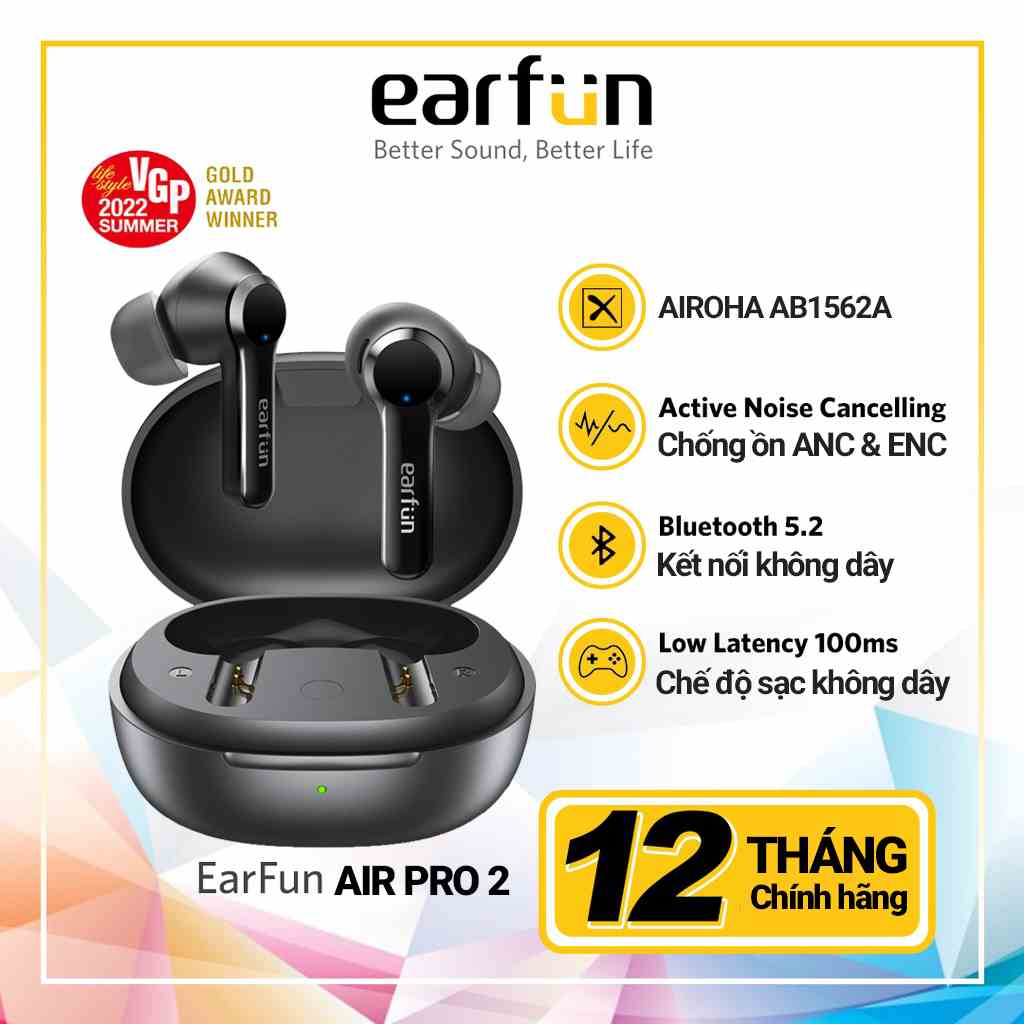 [Mã BMLTA35 giảm đến 35K đơn 99K] Tai nghe True Wireless Earfun Air Pro 2, bluetooth 5.2 chống ồn ANC, thời gian nghe 7h