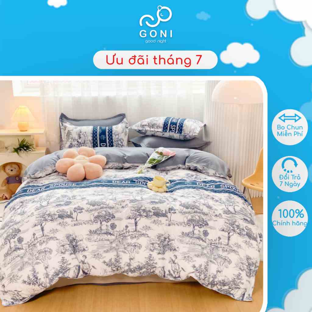 Bộ Chăn Ga Gối GONI Cotton Tici Hoạ Tiết Tranh Ký Hoạ Đủ Kích Thước Trải Nệm