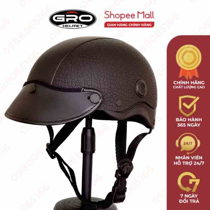 Mũ bảo hiểm lưỡi trai GRO HELMET vân đá cao cấp có lưỡi trai mềm chính hãng cao cấp