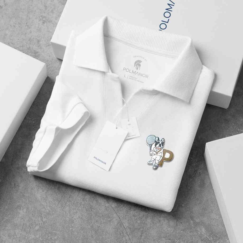 Áo Polo nam in BLARO WHITE vải cá sấu cotton CMC, nam tính, thanh lịch, sang trọng - POLOMANOR