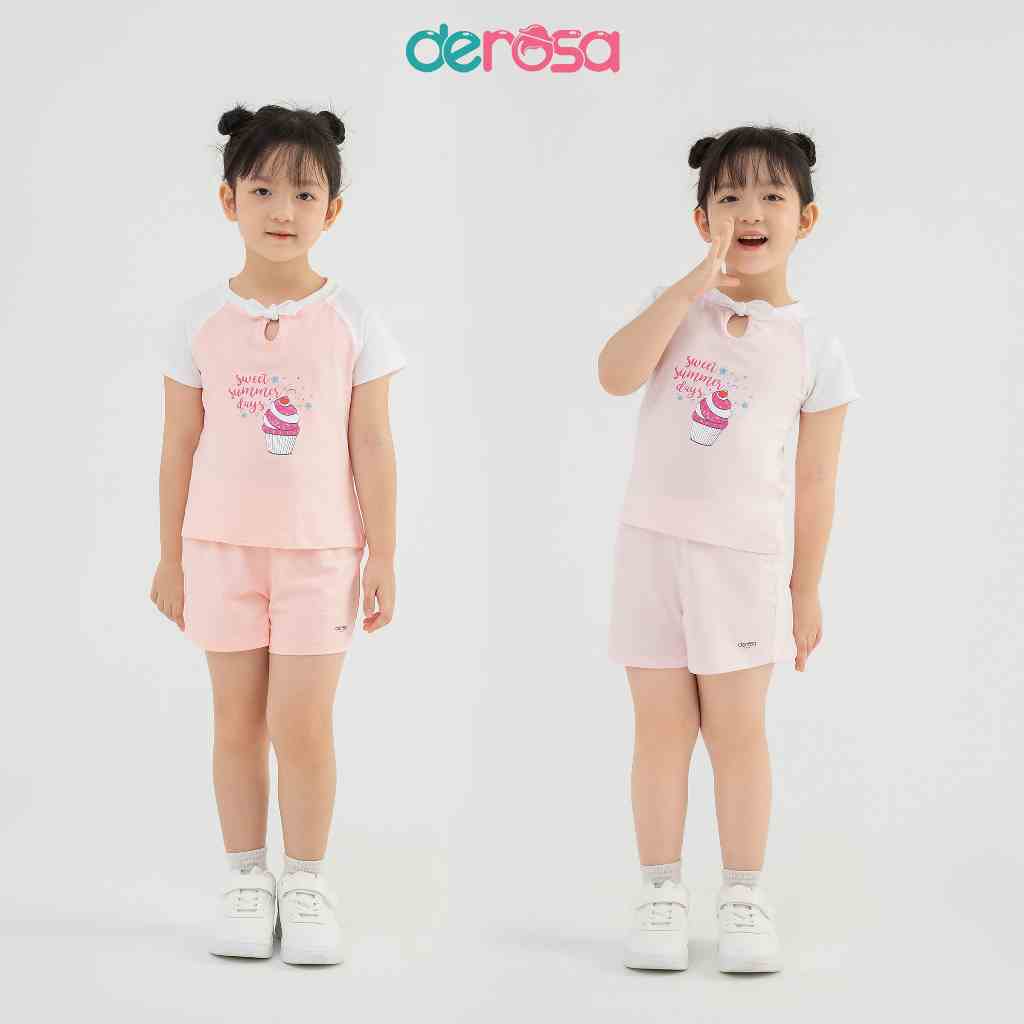 Bộ quần áo cộc tay mùa hè cho bé gái DEROS KIDS chất liệu Cotton từ 2 đến 6 tuổi DSK23-051B