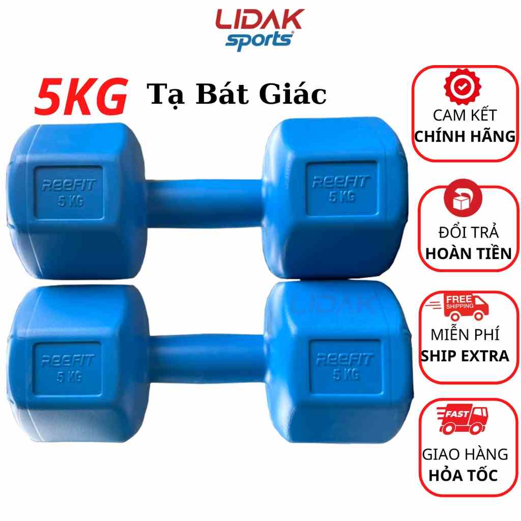 Tạ tay 5kg LIDAK ruột tạ có lõi thép chống gãy siêu bền , tạ tập gym tại nhà 5kg bọc nhựa đúc đặc ruột LIDAK SPORT