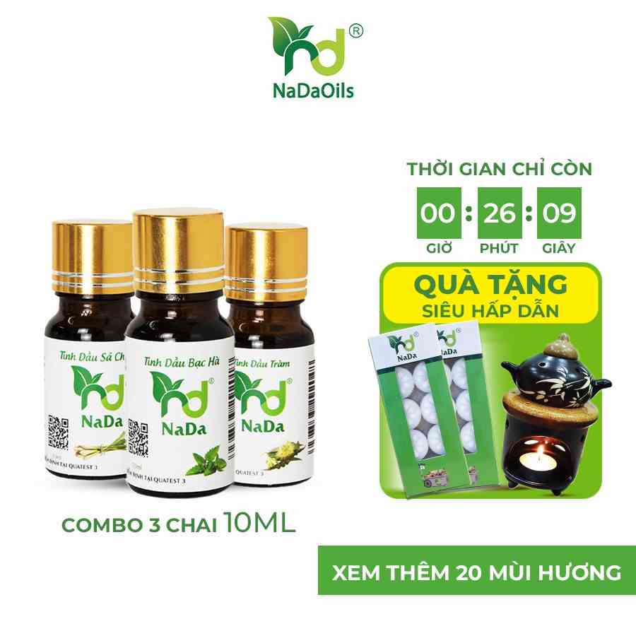 [Mã BMLTB200 giảm đến 100K đơn 499K] Combo 3 tinh dầu thơm phòng Nada Oils 10ml - k.h.ử mùi, k.h.á.n.g khuẩn, đuổi muỗi