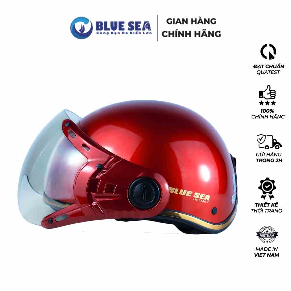 [Mã BMLTB200 giảm đến 100K đơn 499K] Mũ Bảo Hiểm Nửa đầu BLUE SEA A366K - Màu Đỏ Đô Bóng - Hàng Chính Hãng