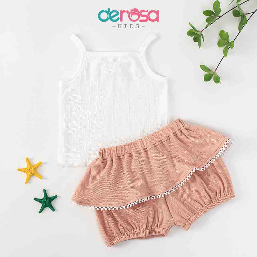 Bộ thun hai dây bé gái DEROSA KIDS đồ bộ mùa hè cho bé từ 6 đến 24 tháng ZSB23-208B