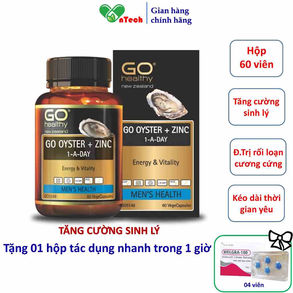 Go healthy Go Oyster + ZinC tăng cường sinh lý cải thiện tình trạng xuất tinh sớm rối loạn cương dương 30 và 60 viên