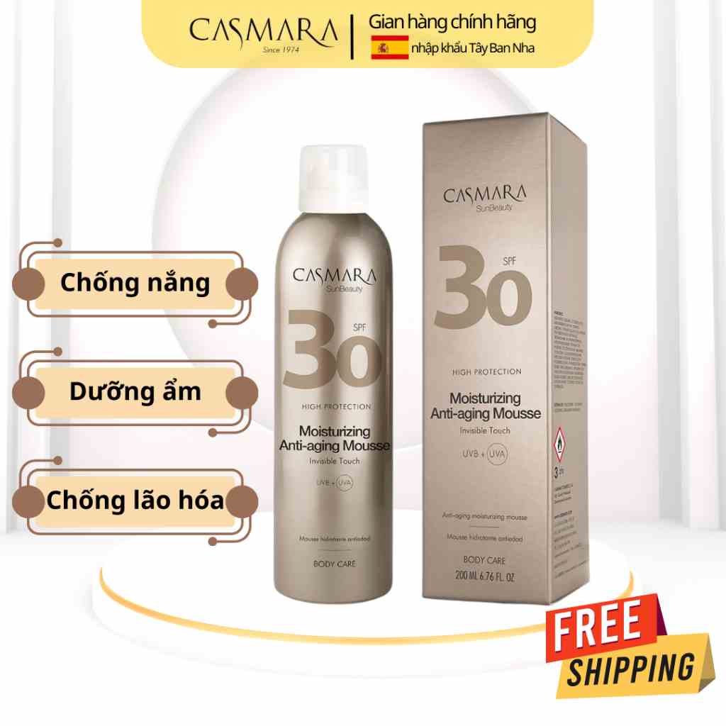 Kem Chống Nắng Dưỡng Ẩm Chống Lão Hóa Body CASMARA MOISTURIZING ANTI-AGING MOUSSE SPF 30 - Nhập khẩu Tây Ban Nha - 200ml