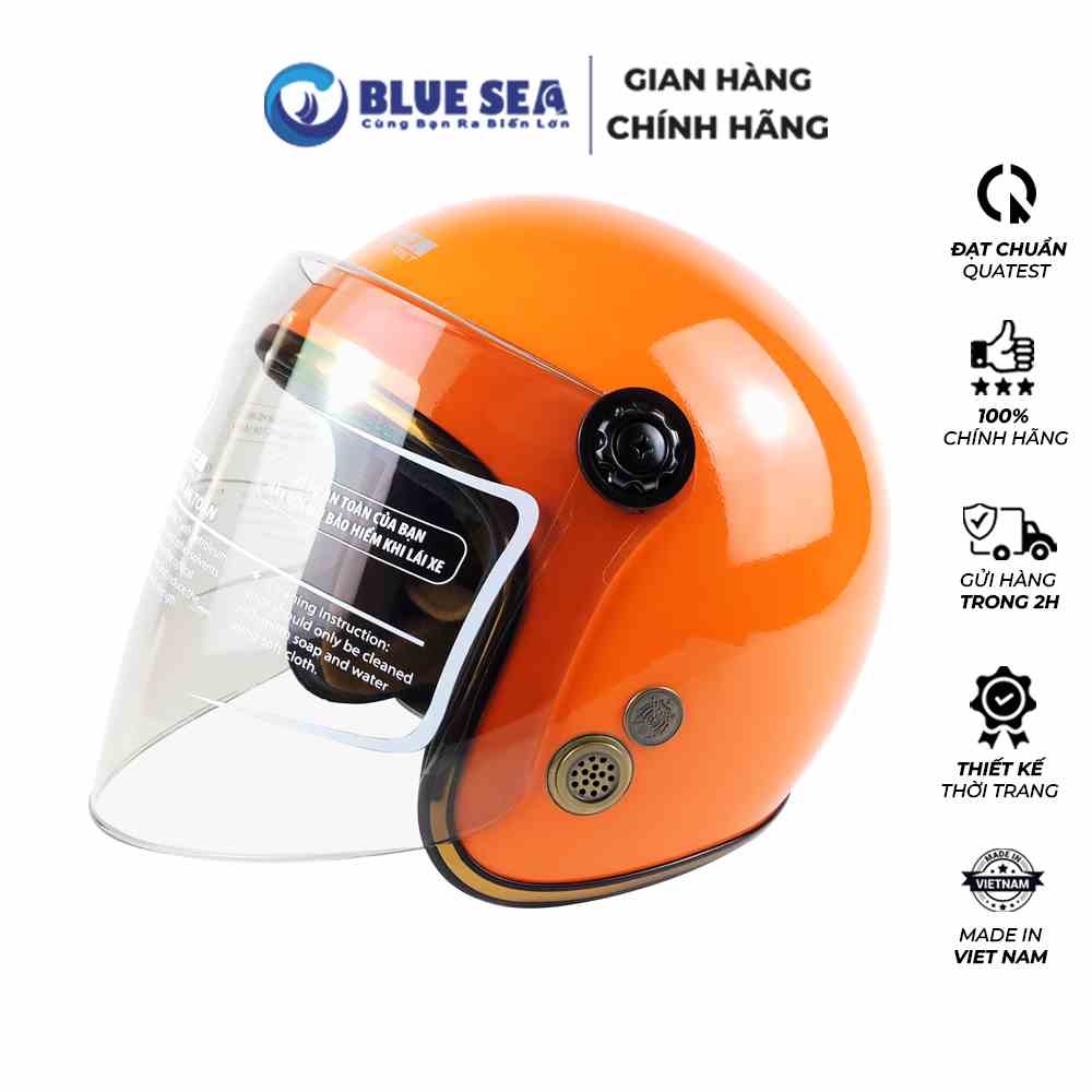 Mũ Bảo Hiểm 3/4 - Blue Sea A100K - Màu Cam - Có Kính Chắn Gió Cao Cấp - Chính hãng