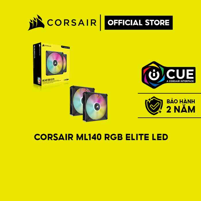 [Mã ELCL7 giảm 7% đơn 300K] Bộ 2 quạt máy tính 140mm Corsair ML140 RGB ELITE LED kèm Node Core/CO-9050115-WW