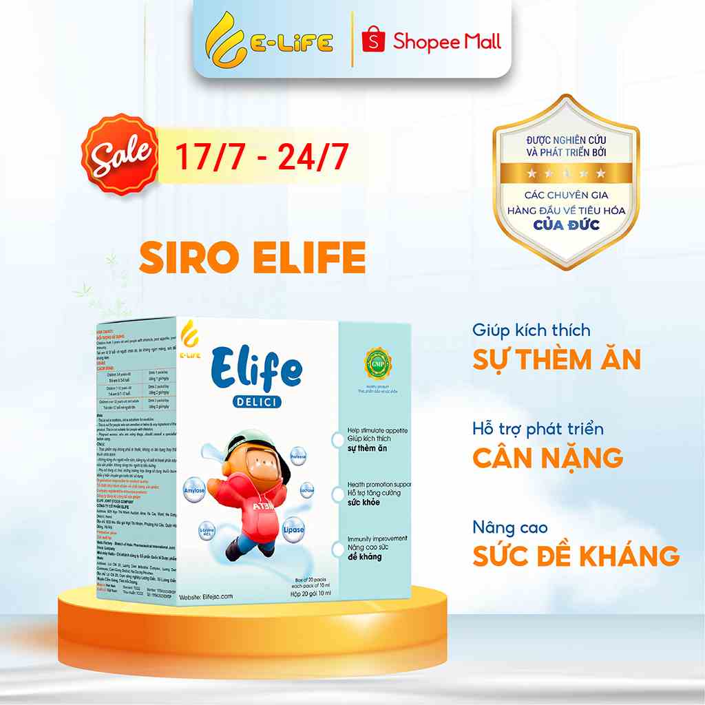 [Mã ICBFRI300 giảm 10% đơn 249K] Siro ăn ngon cao cấp ELIFE Delici dành cho trẻ biếng ăn và chậm tăng cân