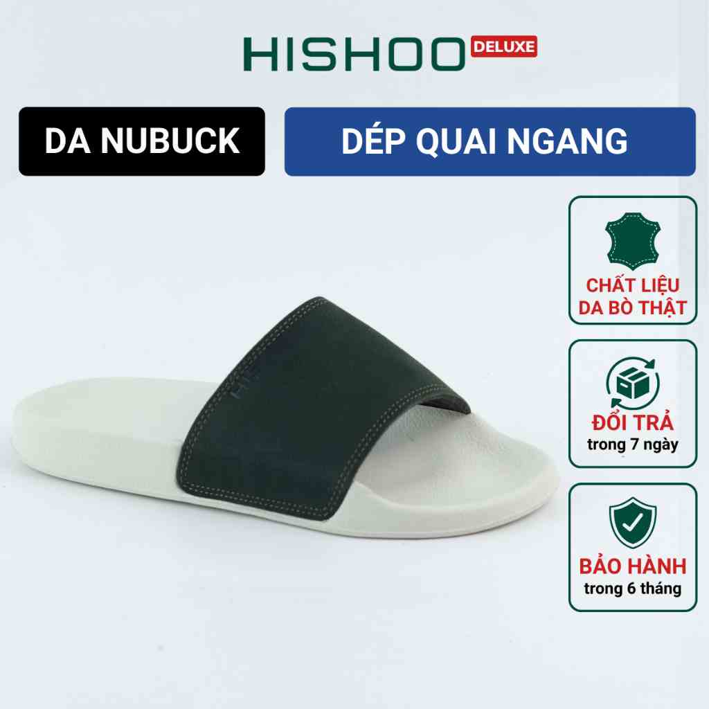 Dép quai ngang slipper Xanh rêu cao cấp nam, nữ  HISHOO siêu nhẹ da Nubuck thời trang size 36 - 41 U111