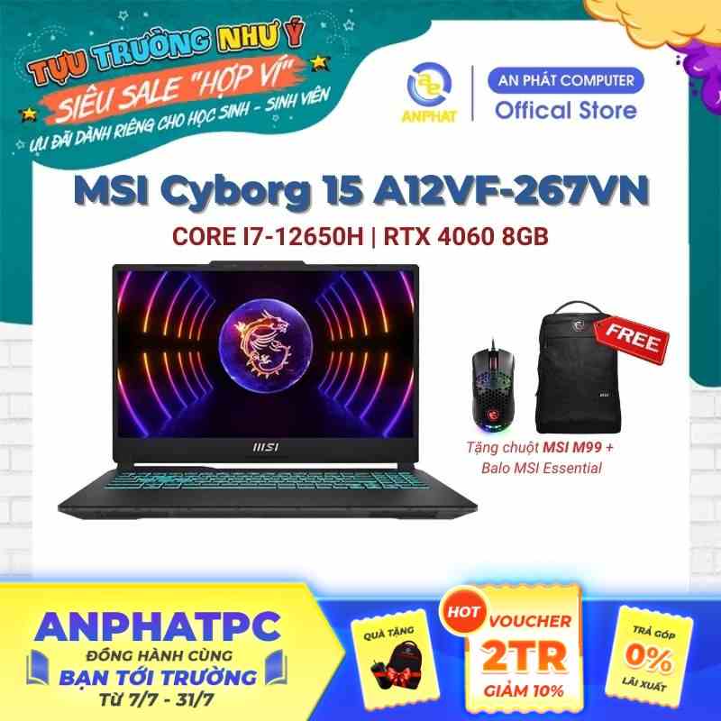 [Mã ELCL12 giảm 12% đơn 10TR] Laptop MSI Cyborg 15 A12VF-267VN (Core i7-12650H | RTX 4060)