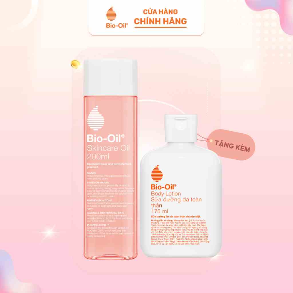 Dầu Chăm Sóc Da Giúp Giảm Rạn Da BIO-OIL SKINCARE OIL (Chai 200ml) - Tặng Sữa Dưỡng thể BIO-OIL BODY LOTION (Chai 175ml)