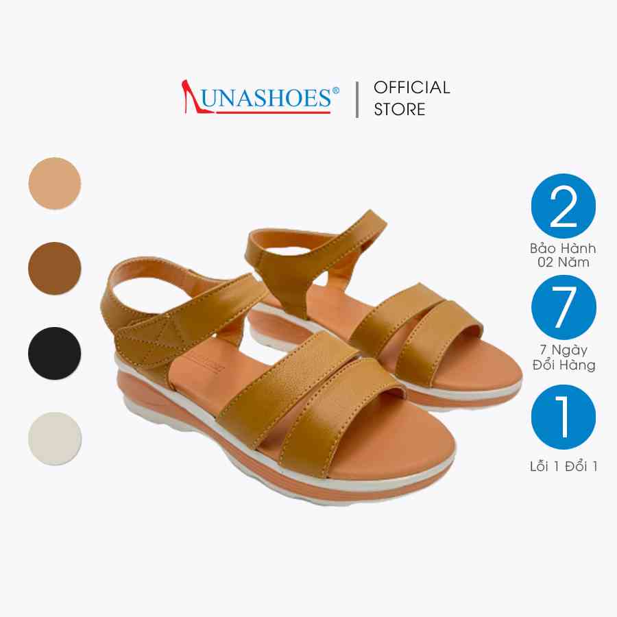 Dép Sandal nữ đế bánh mì 2p LUNASHOES 81601 da bò thật êm chân quai dán hở mũi màu xinh phối đẹp