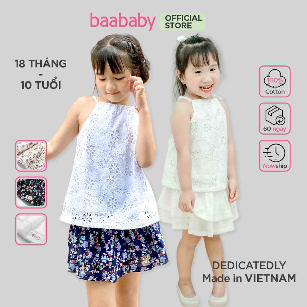 Chân váy kate, chân váy bé gái xòe có quần trong, váy bé gái họa tiết hoa BAA BABY từ 1 tuổi - 10 tuổi