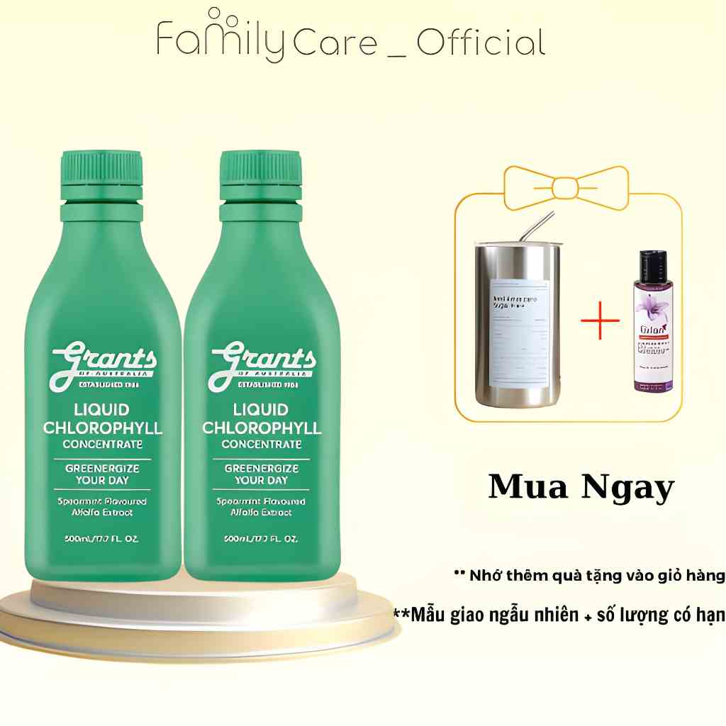 Combo 2 Nước Diệp Lục Cô Đặc Grants Liquid Chlorophyll Concentrate Làm Sáng Da Tăng Cường Sức Đề Kháng Thải Độc Gan 500m