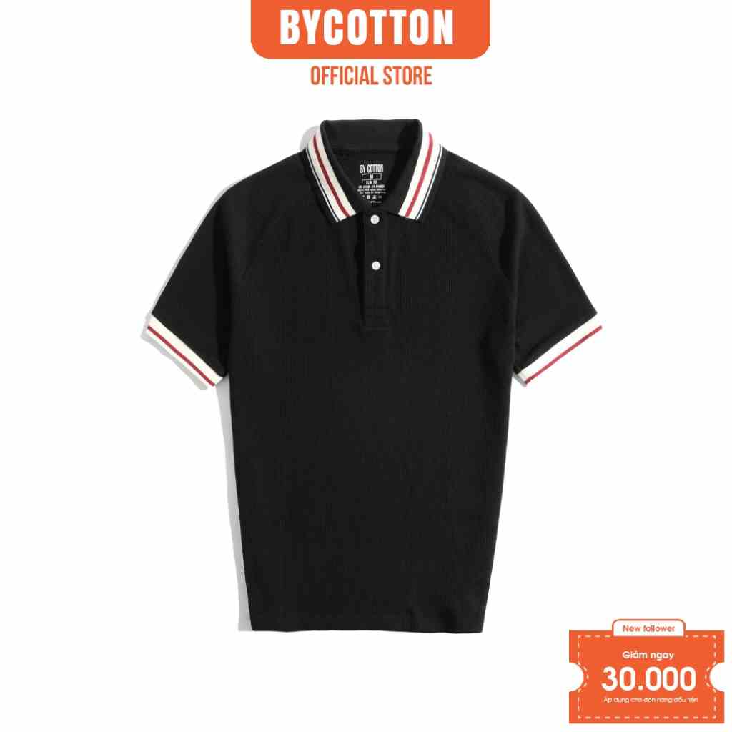 [Mã BYCO300T8 giảm 30% đơn 0K] Áo Thun Nam Polo Cổ Bẻ By Cotton BLACK RIBBED POLO STRIPES COLLAR