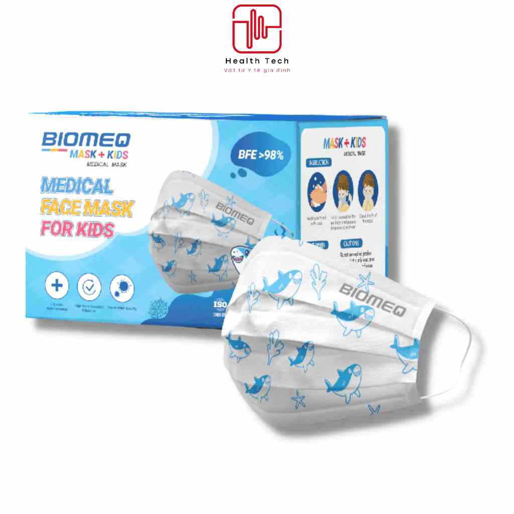 Khẩu trang y tế Biomeq Mask+ Kids 4 lớp Hộp 50 cái kháng khuẩn, an toàn cho trẻ em - Healthtech