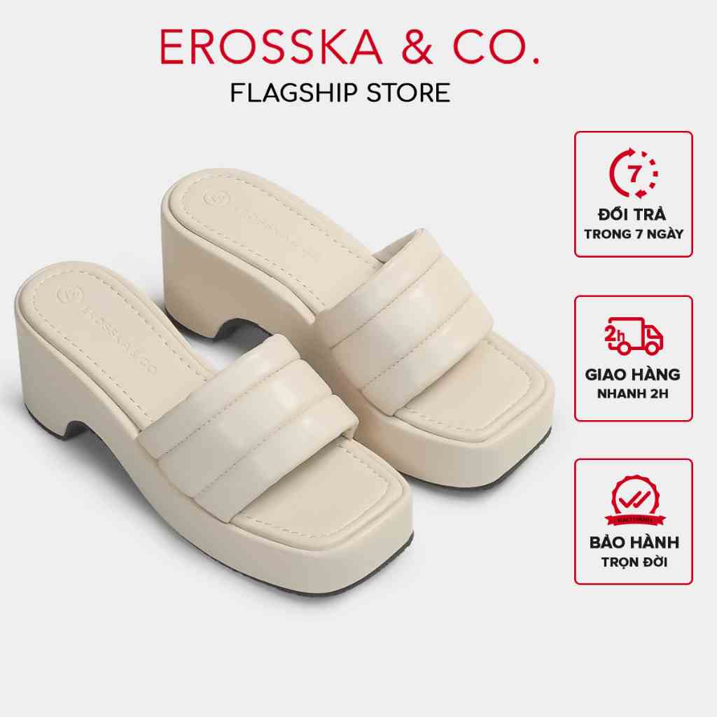 Erosska - Dép nữ đế xuồng dày quai ngang cao 7cm màu nude - SB023